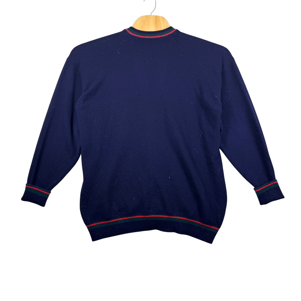 Windsor House Mens Navy Blue Wool Cardigan Sweater Striped Trim England XL - Picture 4 of 7